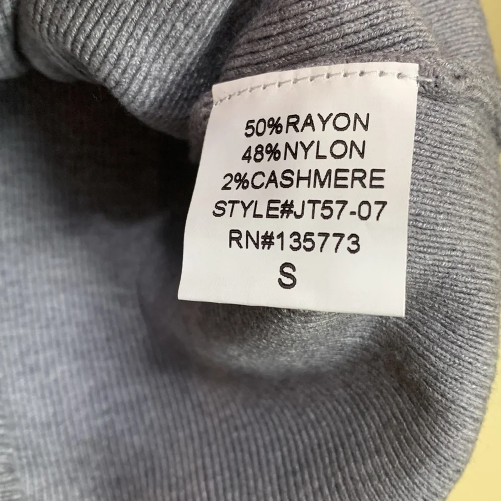 Olivaceous Gray Long Sleeve Light Ribbed Tight Knit Soft V-Neck Choker Sweater S - Picture 9 of 13
